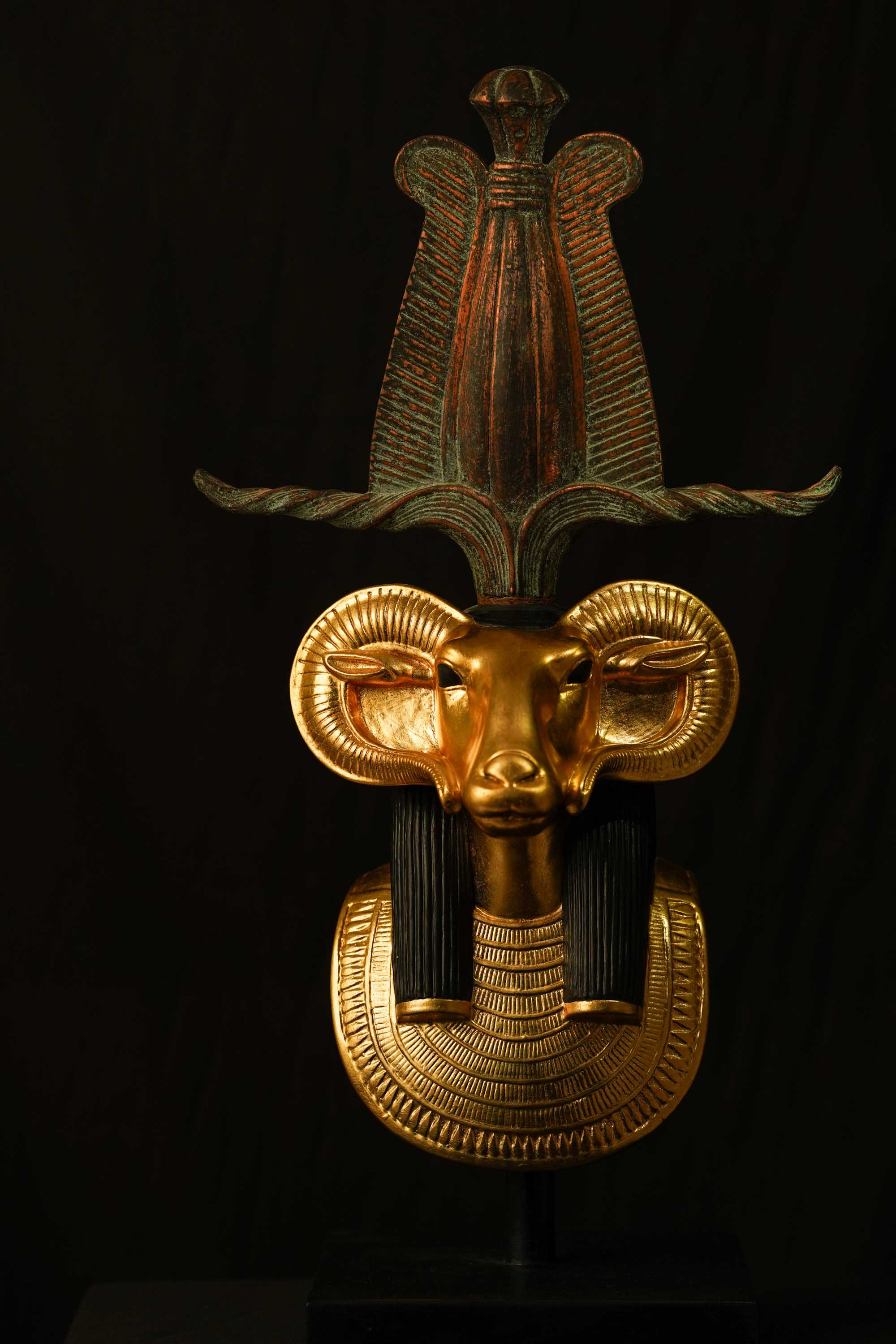 God Khnum Mask made in Egypt, Egyptian God Khnum Museum Mask , Ram head God Khnum.