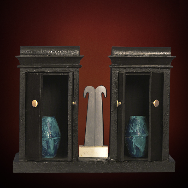 PAIR OF WOODEN KIOSKS, ON PEDSTAL